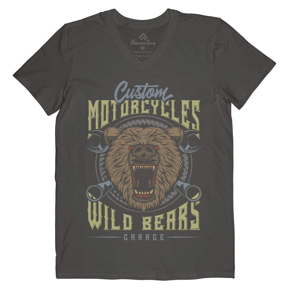Wild Bears Mens V-Neck T-Shirt Motorcycles B788