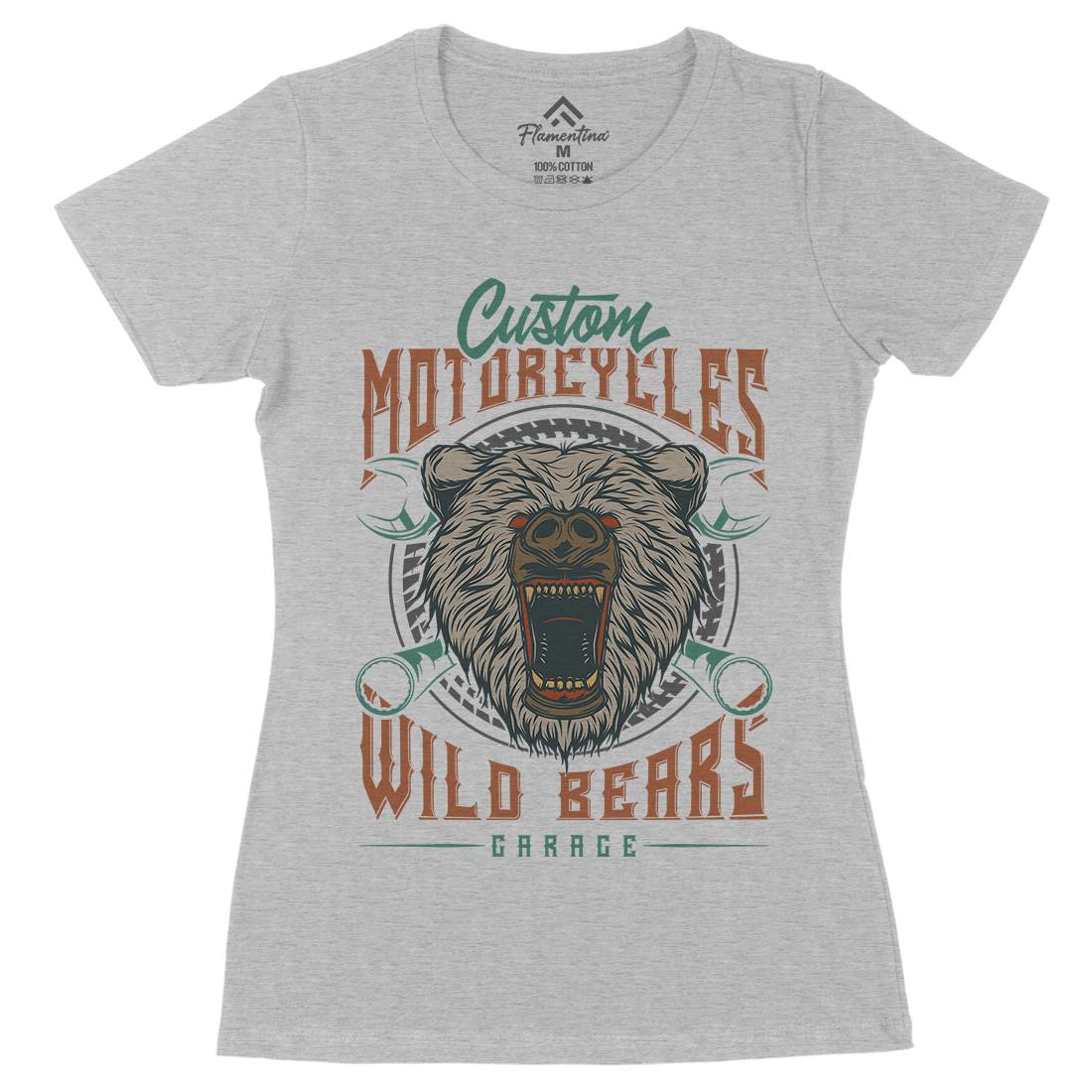 Wild Bears Womens Organic Crew Neck T-Shirt Motorcycles B788