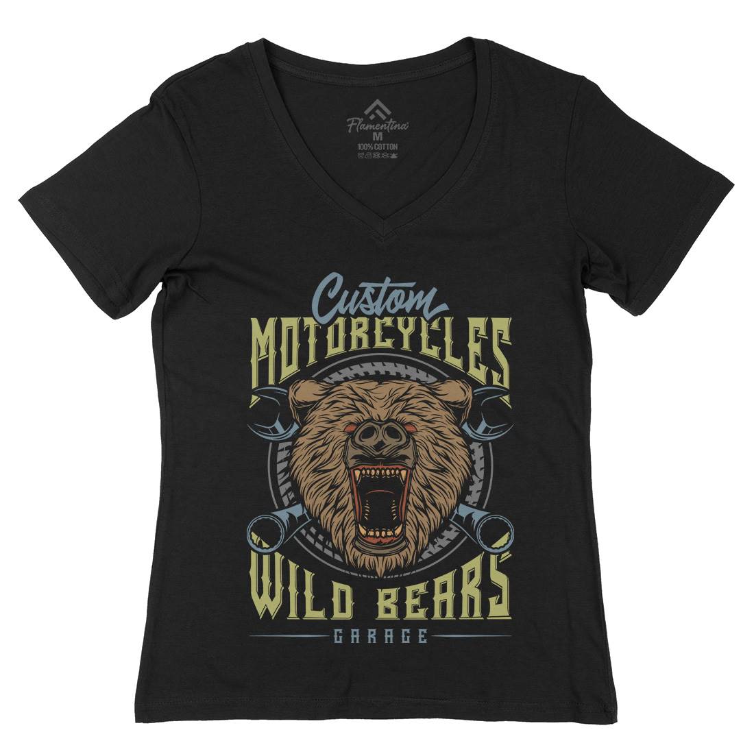 Wild Bears Womens Organic V-Neck T-Shirt Motorcycles B788