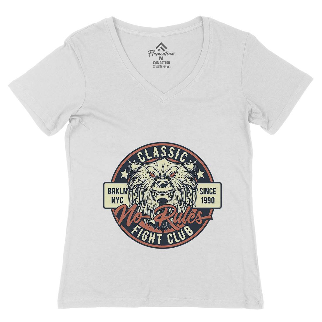 Bear Fight Club Womens Organic V-Neck T-Shirt Animals B790