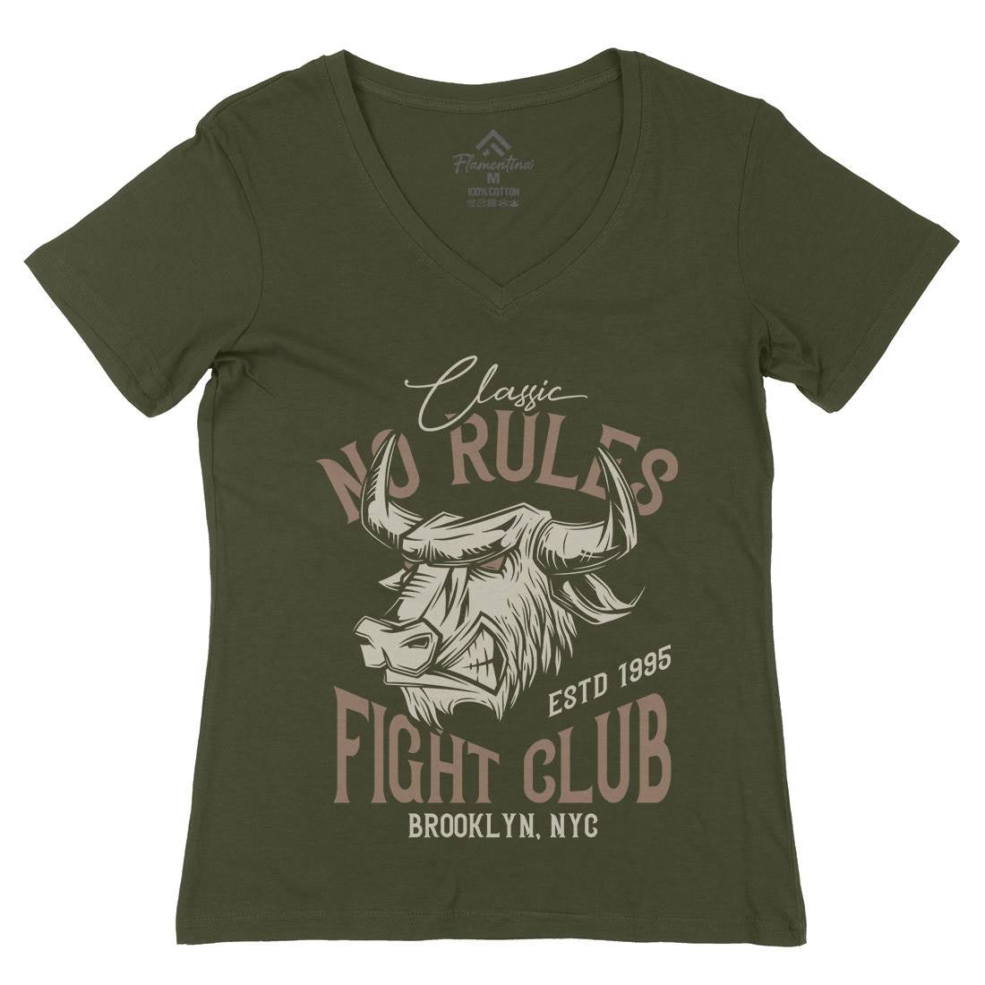 Bull Fight Club Womens Organic V-Neck T-Shirt Animals B799