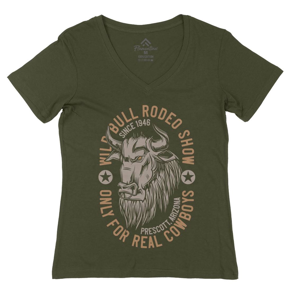 Wild Bull Womens Organic V-Neck T-Shirt Animals B802