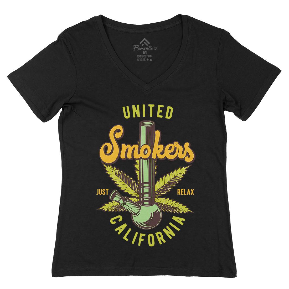 United Smokers Womens Organic V-Neck T-Shirt Drugs B806