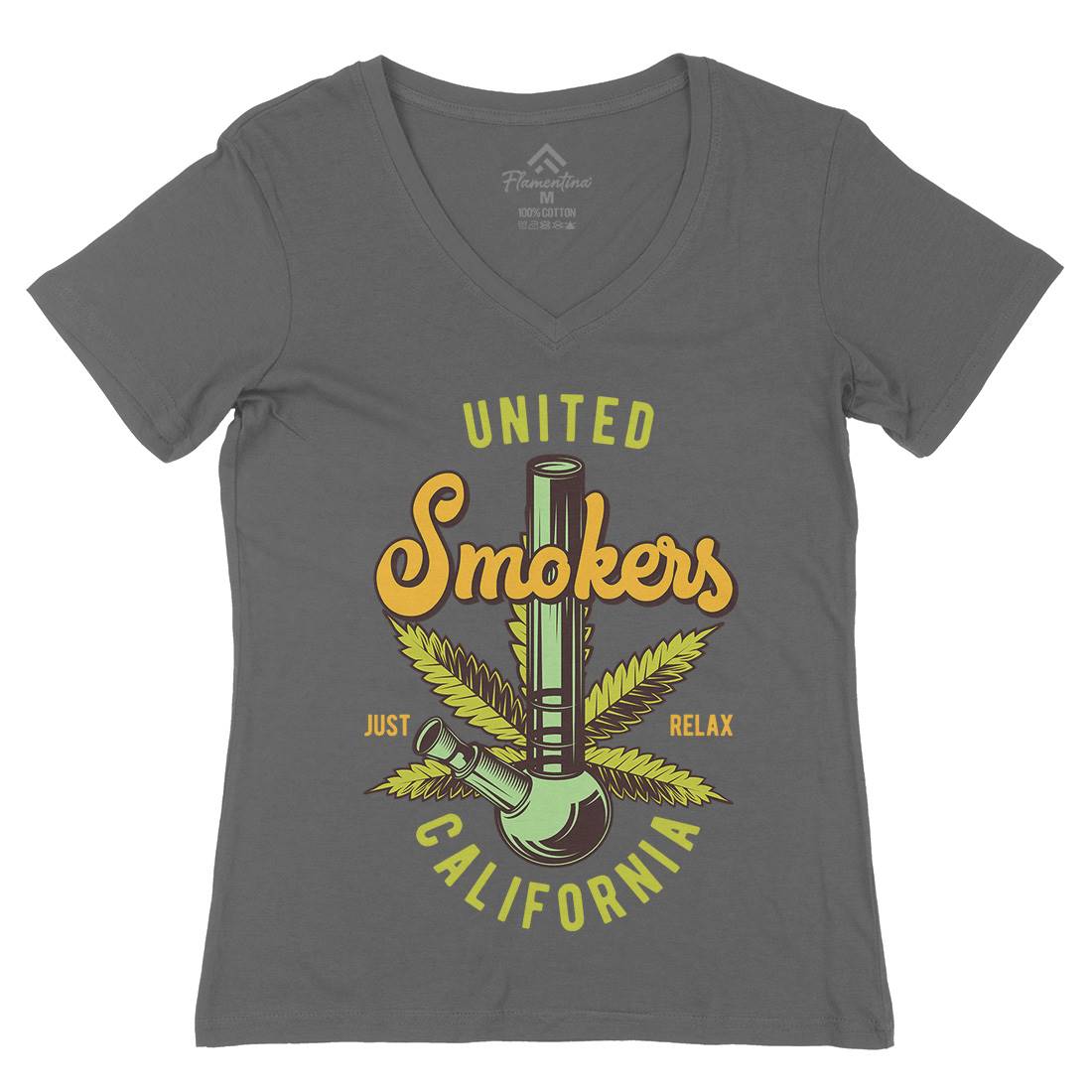 United Smokers Womens Organic V-Neck T-Shirt Drugs B806