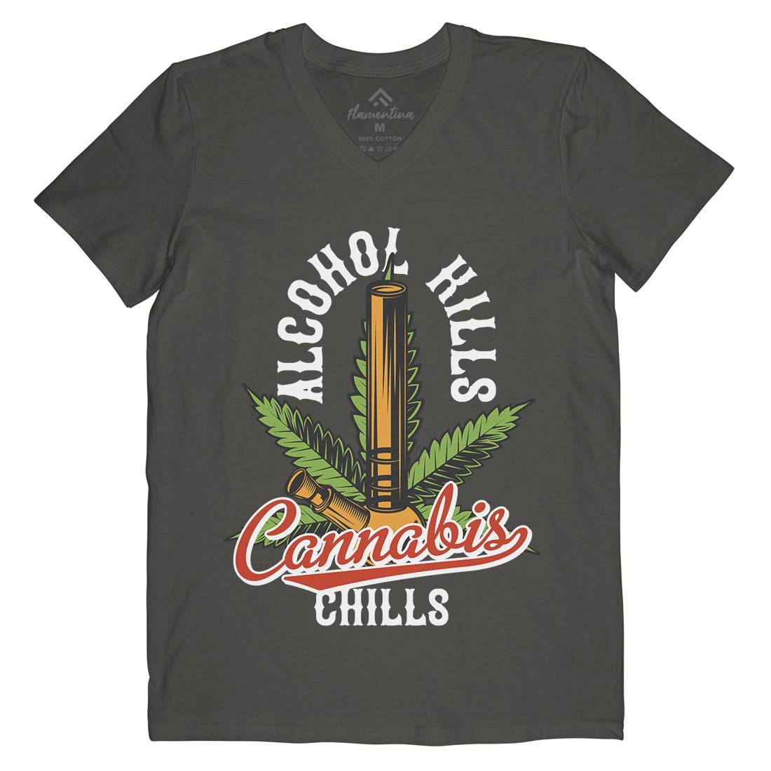 Cannabis Chills Mens V-Neck T-Shirt Drugs B807