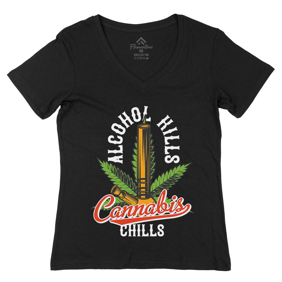 Cannabis Chills Womens Organic V-Neck T-Shirt Drugs B807