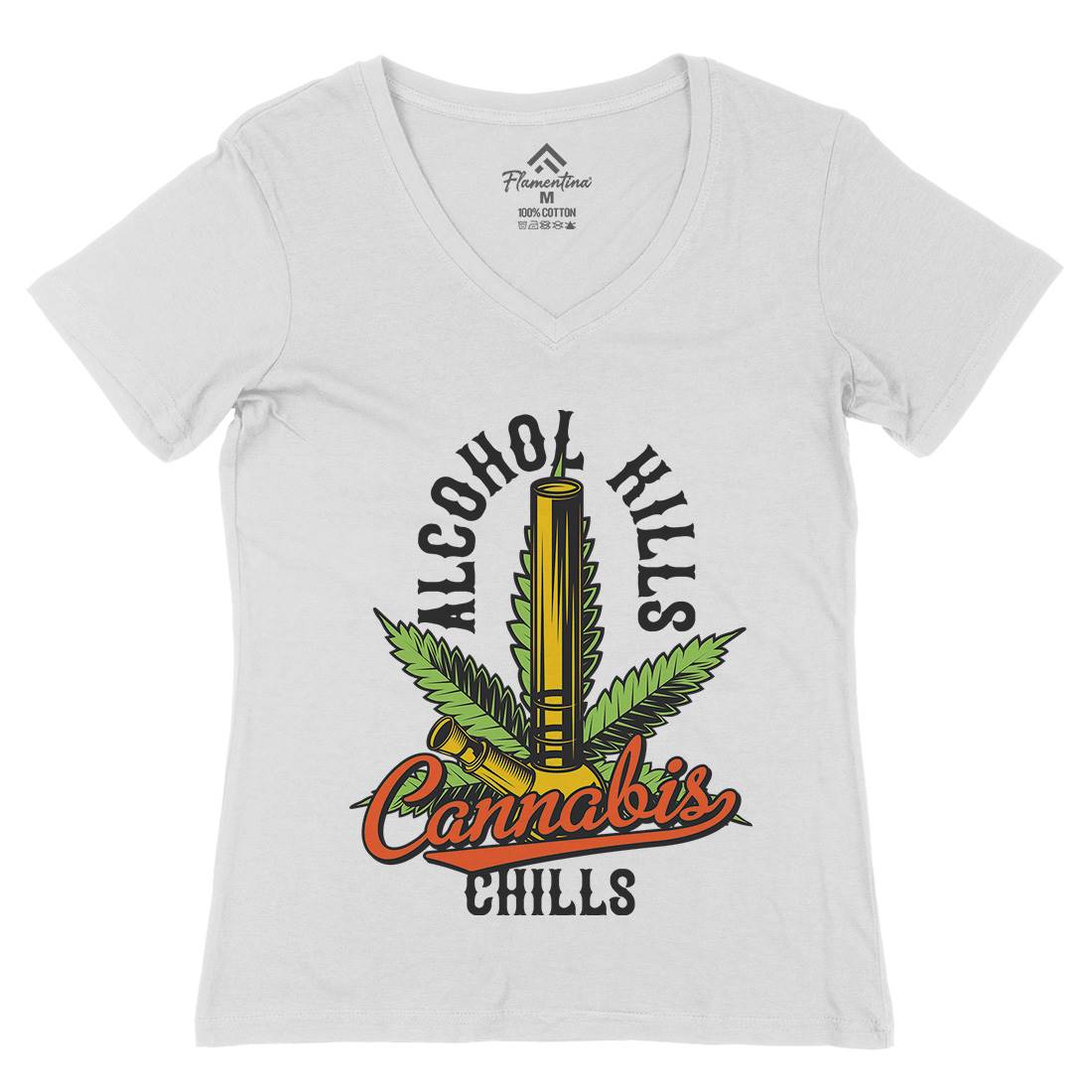 Cannabis Chills Womens Organic V-Neck T-Shirt Drugs B807