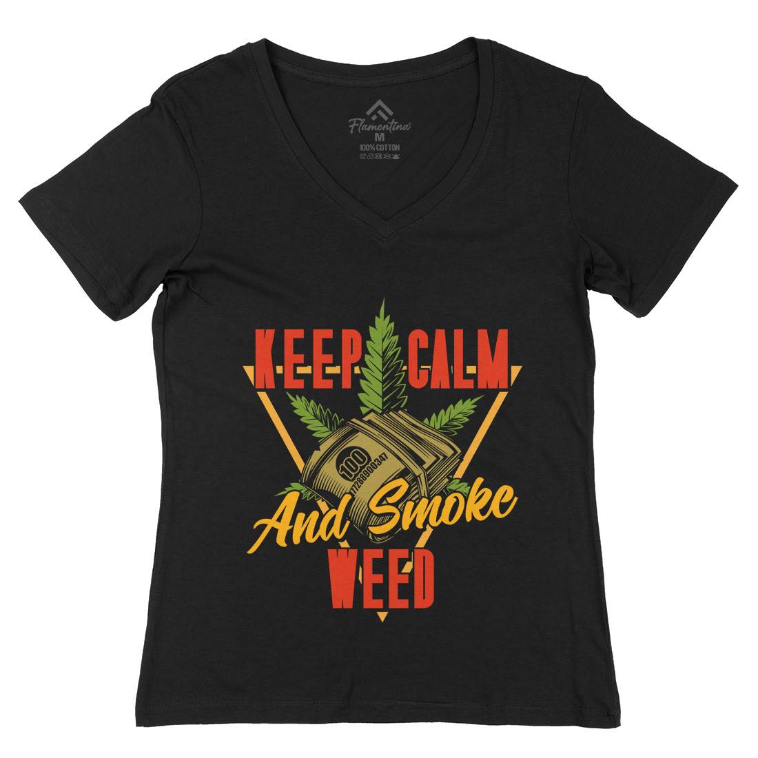 Keep Calm Womens Organic V-Neck T-Shirt Drugs B808