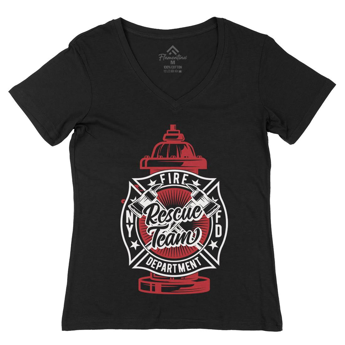 Fire Fighter Womens Organic V-Neck T-Shirt Firefighters B817