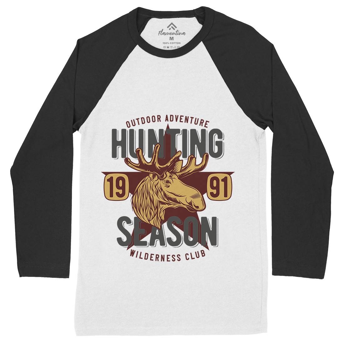 Deer Hunt Mens Long Sleeve Baseball T-Shirt Animals B819