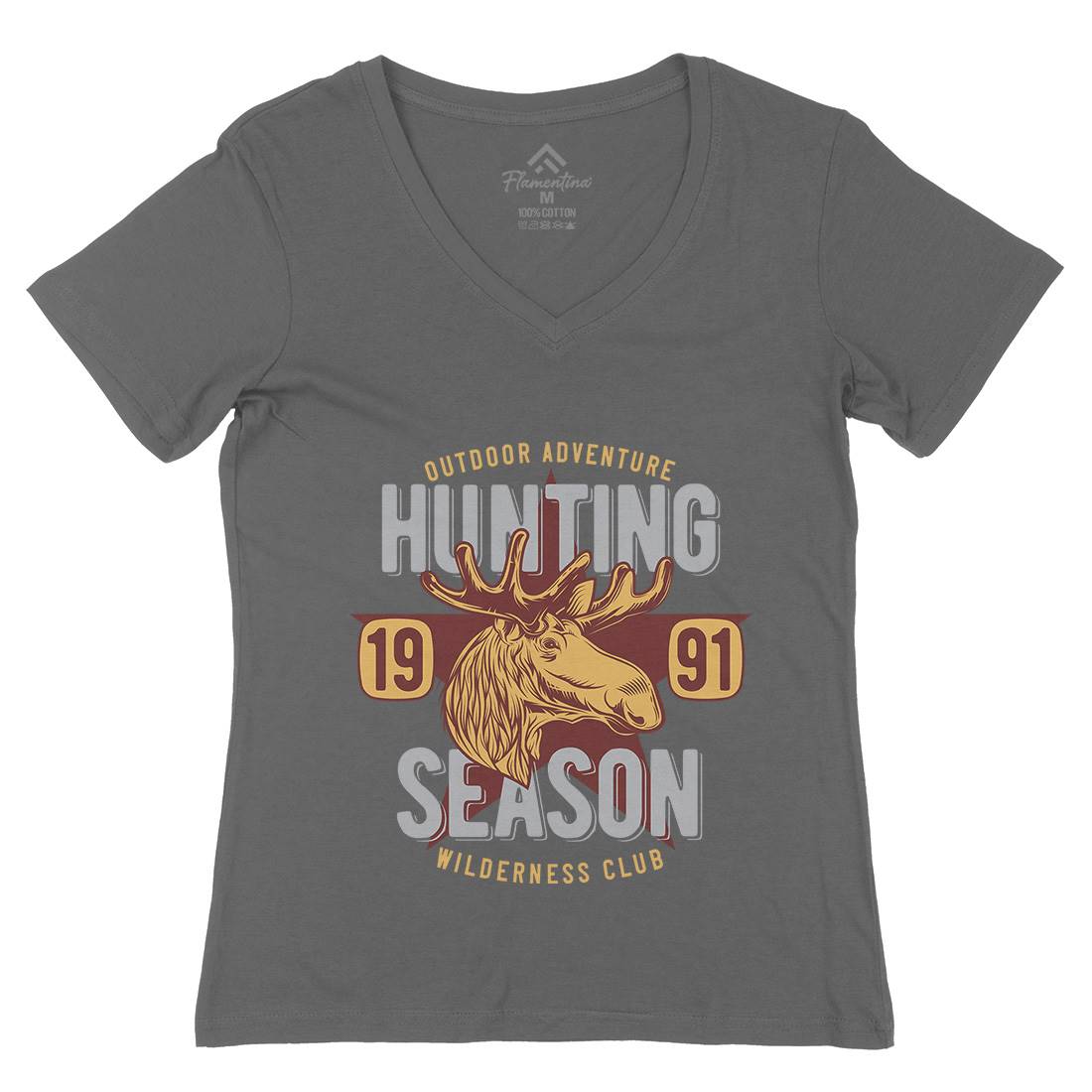 Deer Hunt Womens Organic V-Neck T-Shirt Animals B819