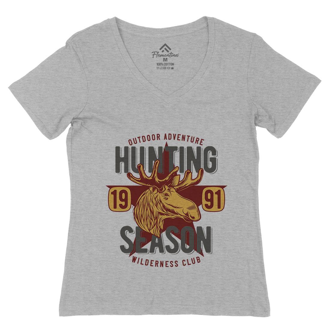 Deer Hunt Womens Organic V-Neck T-Shirt Animals B819