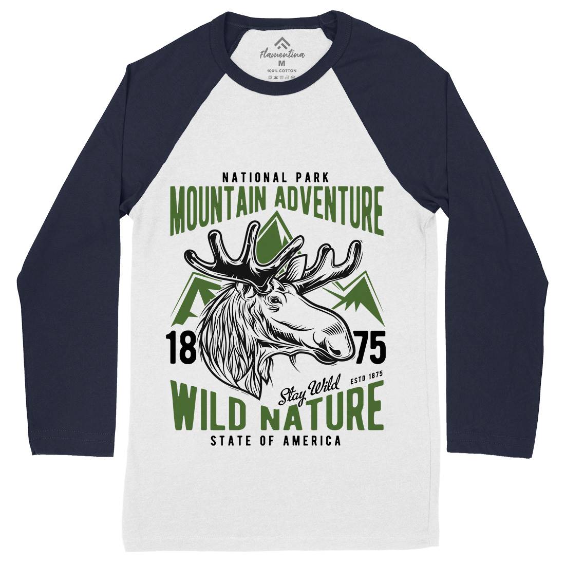 Moose Hunt Mens Long Sleeve Baseball T-Shirt Animals B820