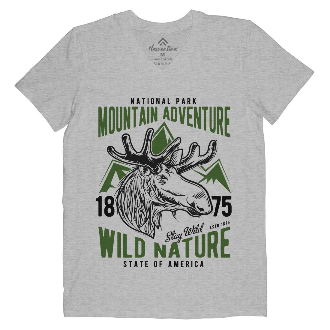 Moose Hunt Mens Organic V-Neck T-Shirt Animals B820
