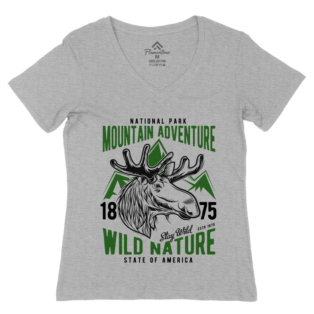 Moose Hunt Womens Organic V-Neck T-Shirt Animals B820