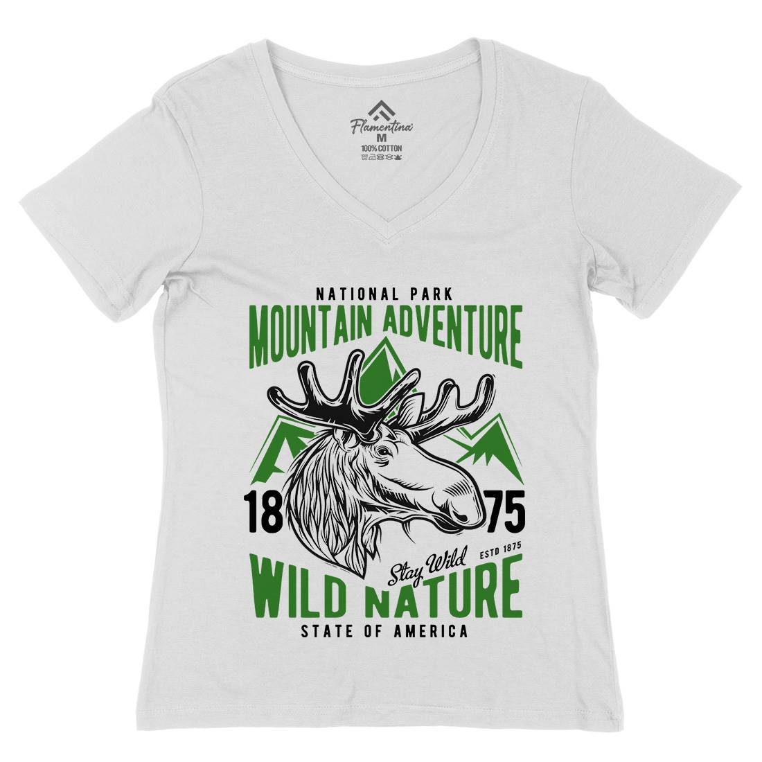 Moose Hunt Womens Organic V-Neck T-Shirt Animals B820