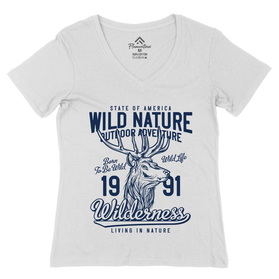 Deer Hunt Womens Organic V-Neck T-Shirt Animals B821
