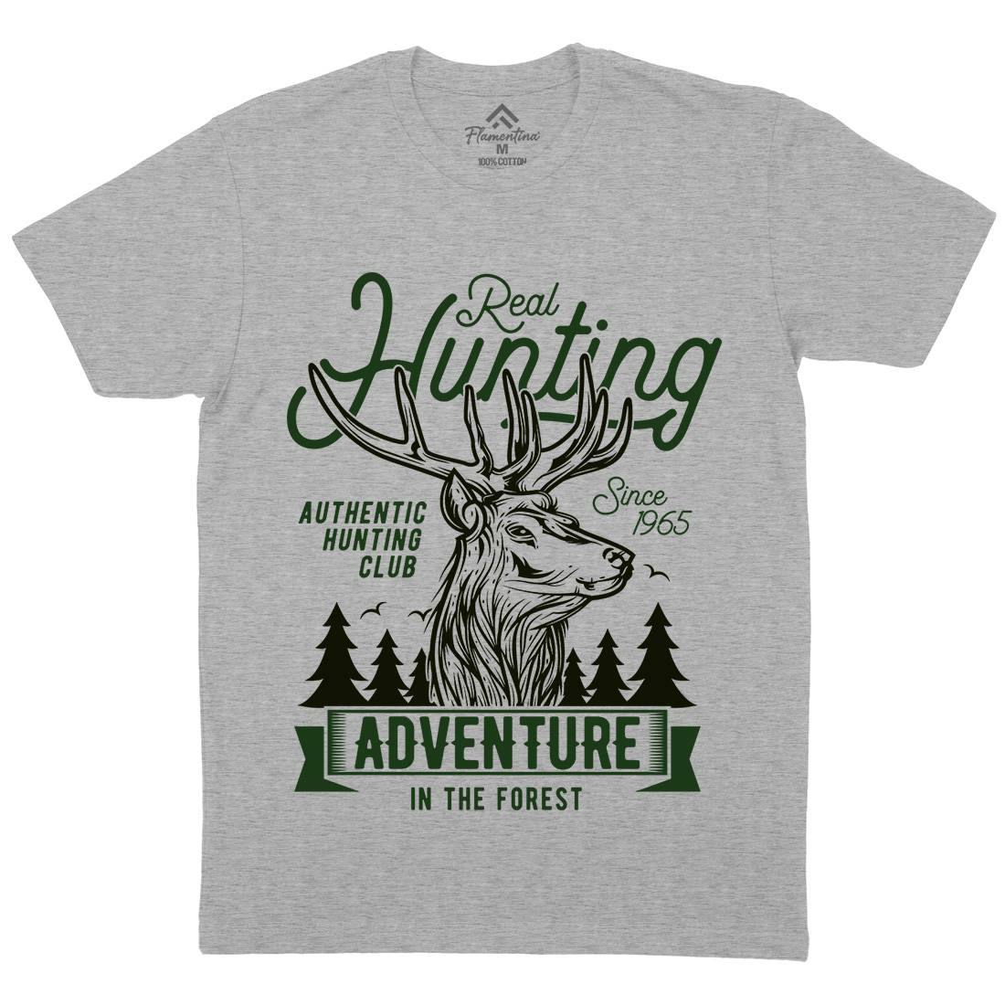 Deer Hunt Mens Organic Crew Neck T-Shirt Animals B822