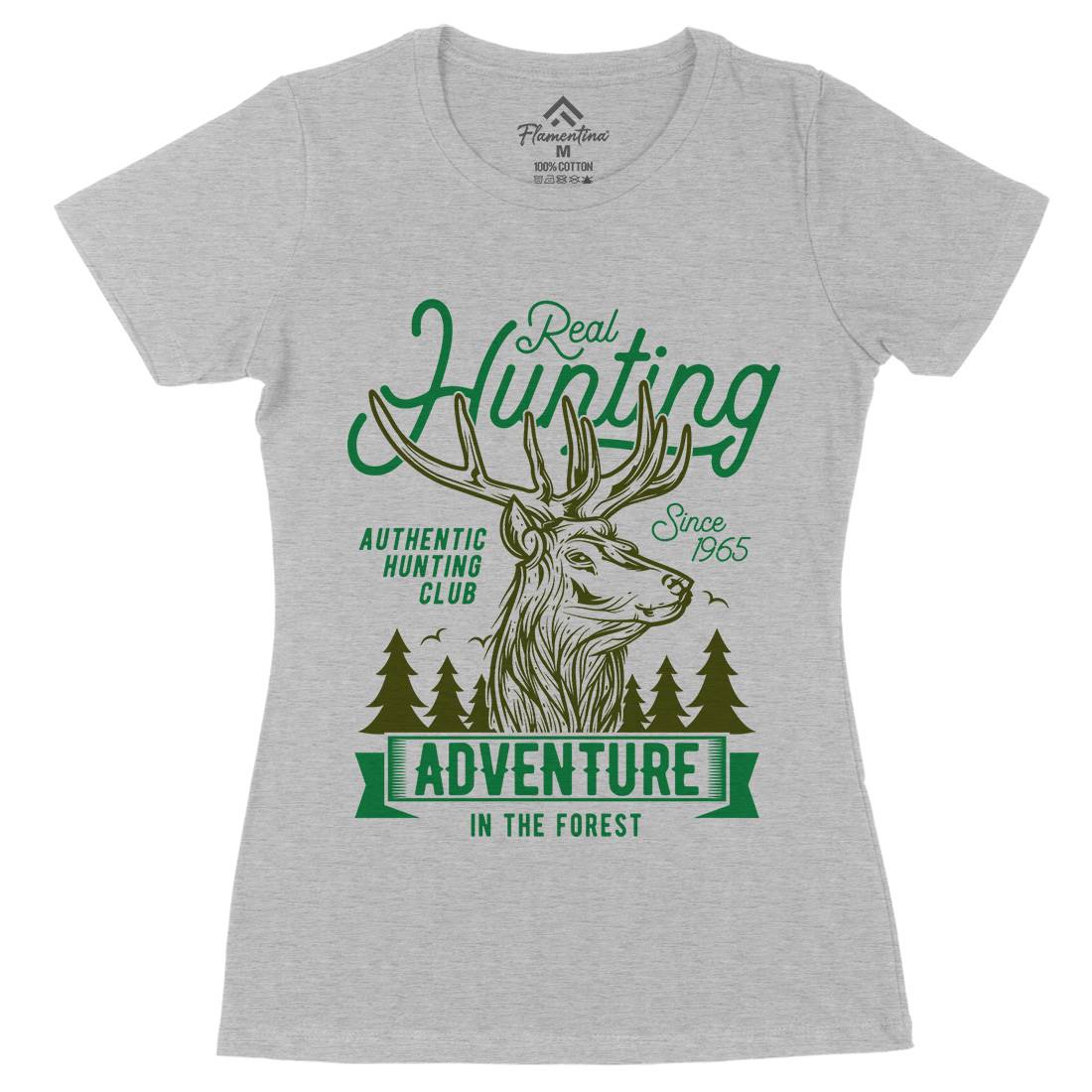 Deer Hunt Womens Organic Crew Neck T-Shirt Animals B822