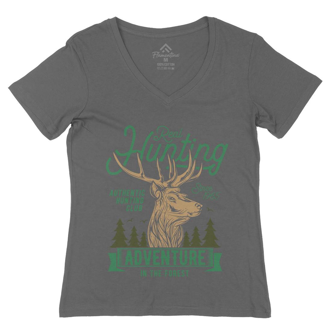 Deer Hunt Womens Organic V-Neck T-Shirt Animals B822