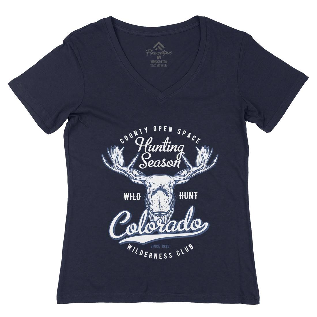 Moose Hunt Womens Organic V-Neck T-Shirt Animals B823