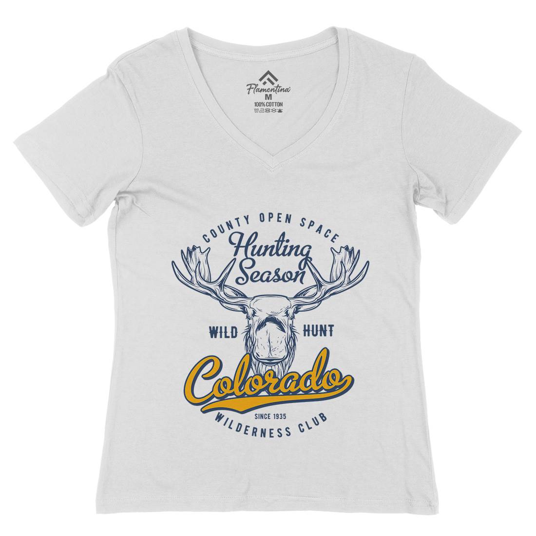 Moose Hunt Womens Organic V-Neck T-Shirt Animals B823