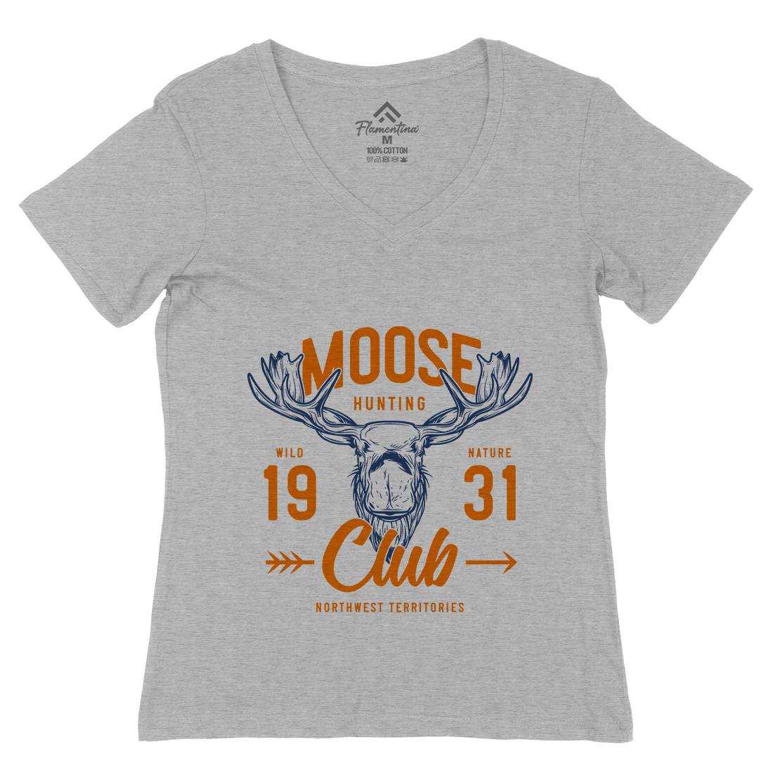 Moose Hunt Womens Organic V-Neck T-Shirt Animals B824