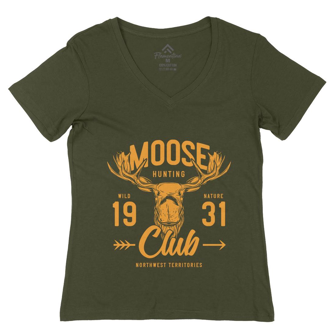 Moose Hunt Womens Organic V-Neck T-Shirt Animals B824