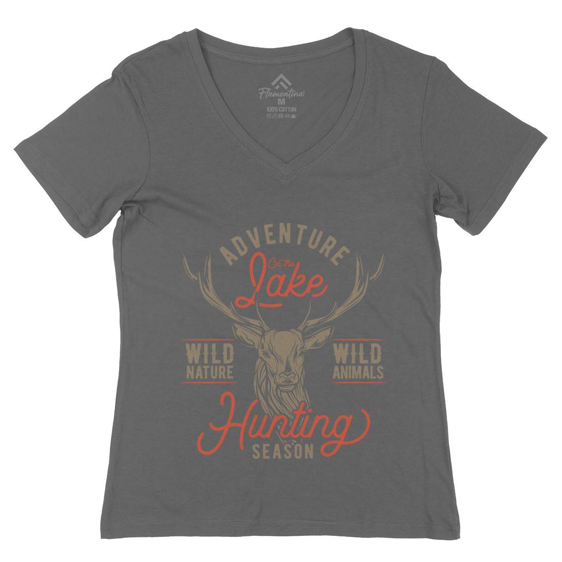Deer Hunt Womens Organic V-Neck T-Shirt Animals B825