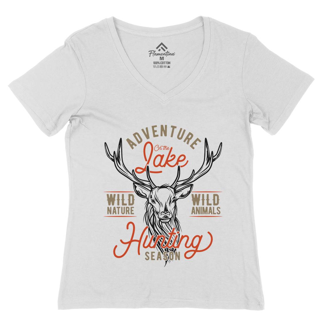 Deer Hunt Womens Organic V-Neck T-Shirt Animals B825