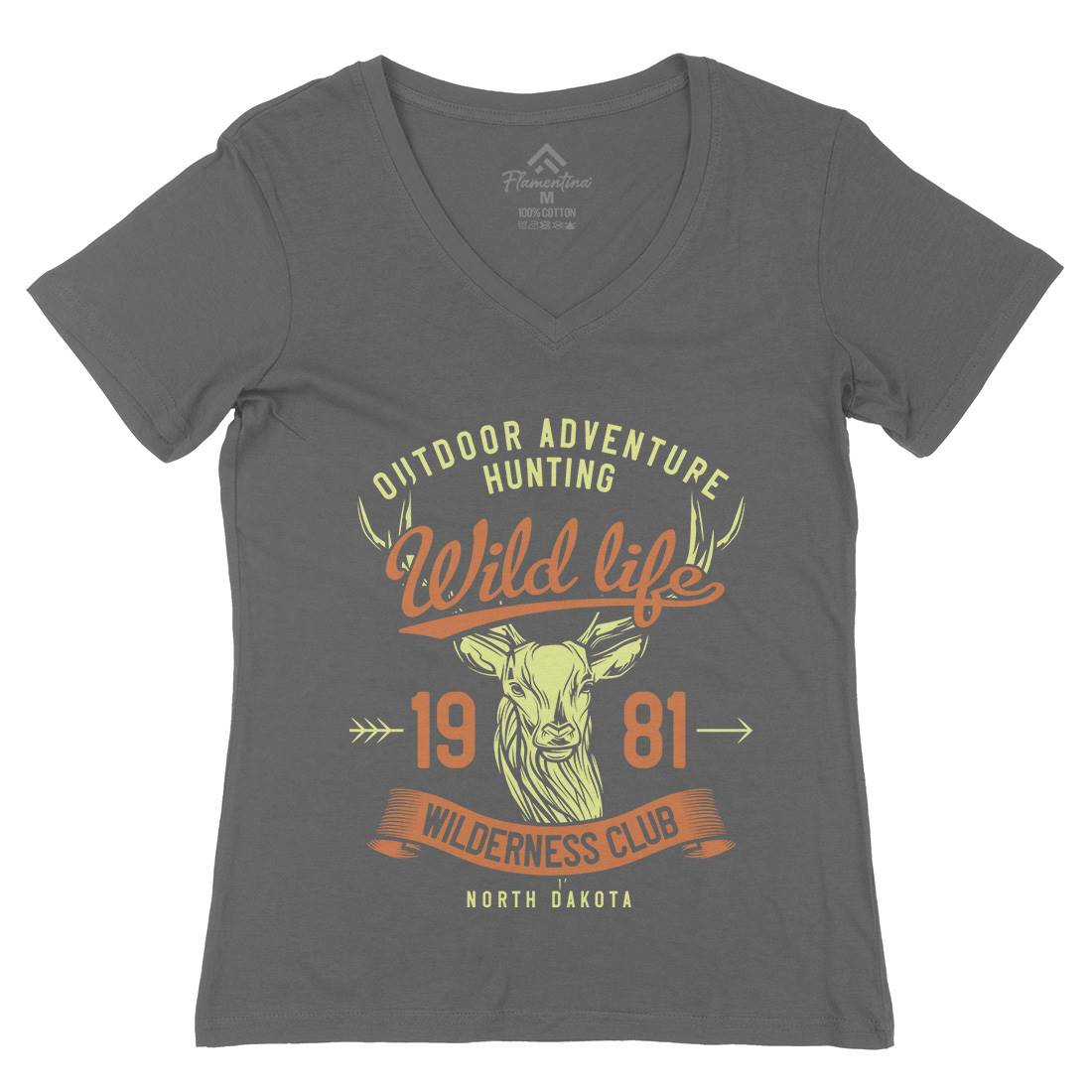 Deer Hunt Womens Organic V-Neck T-Shirt Animals B826