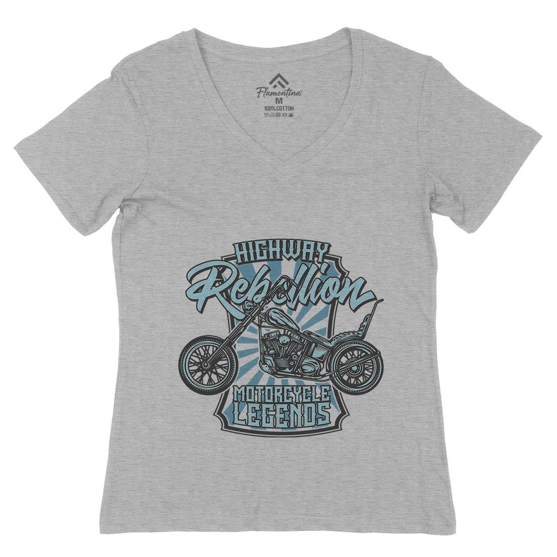 Rebellion Womens Organic V-Neck T-Shirt Motorcycles B827