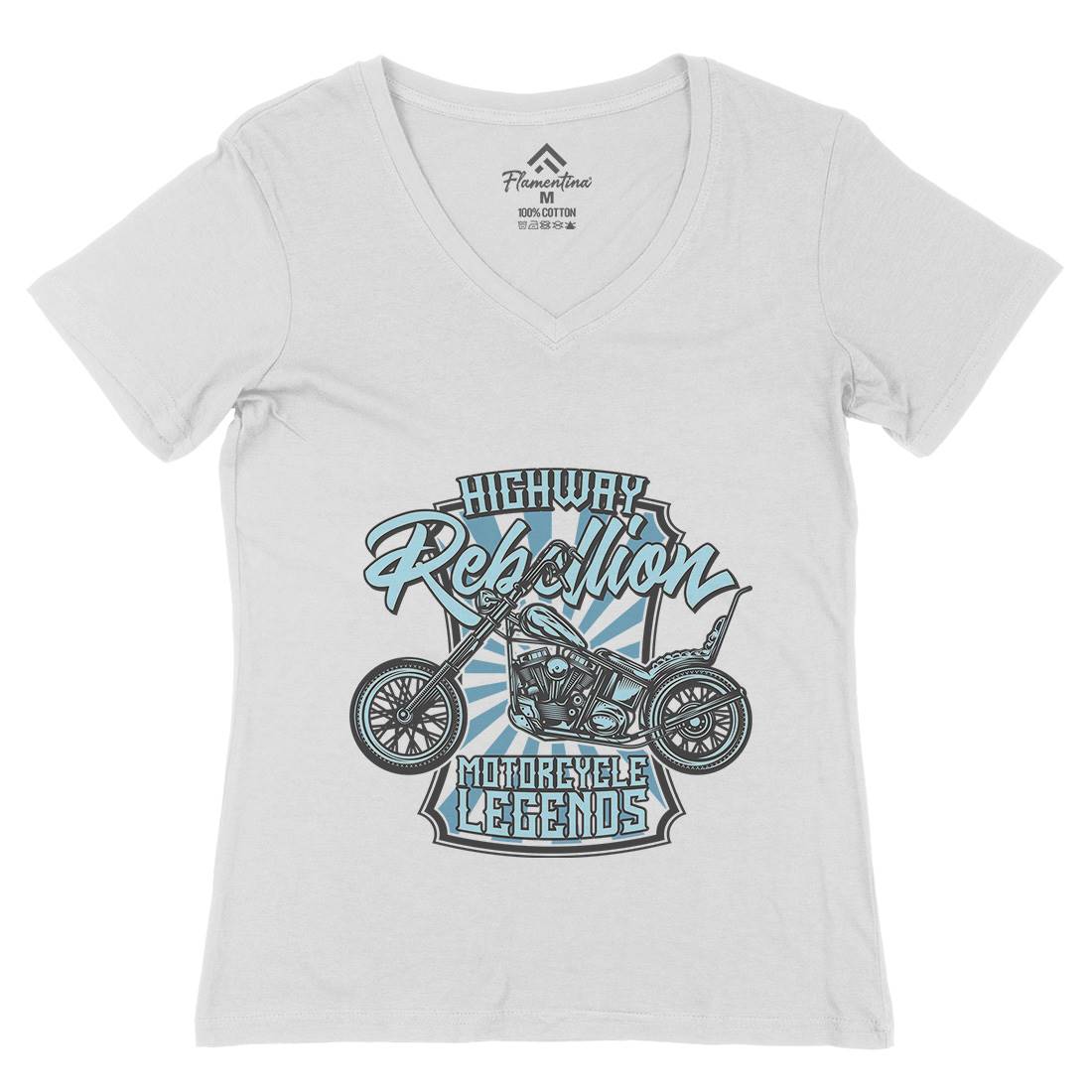 Rebellion Womens Organic V-Neck T-Shirt Motorcycles B827