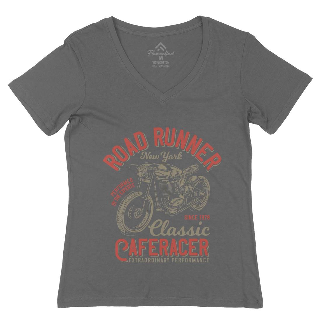 Road Runner Womens Organic V-Neck T-Shirt Motorcycles B829