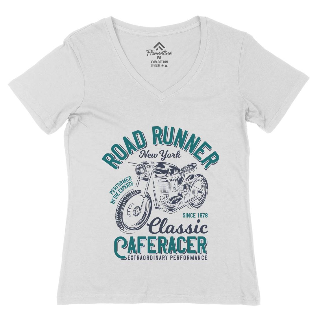Road Runner Womens Organic V-Neck T-Shirt Motorcycles B829