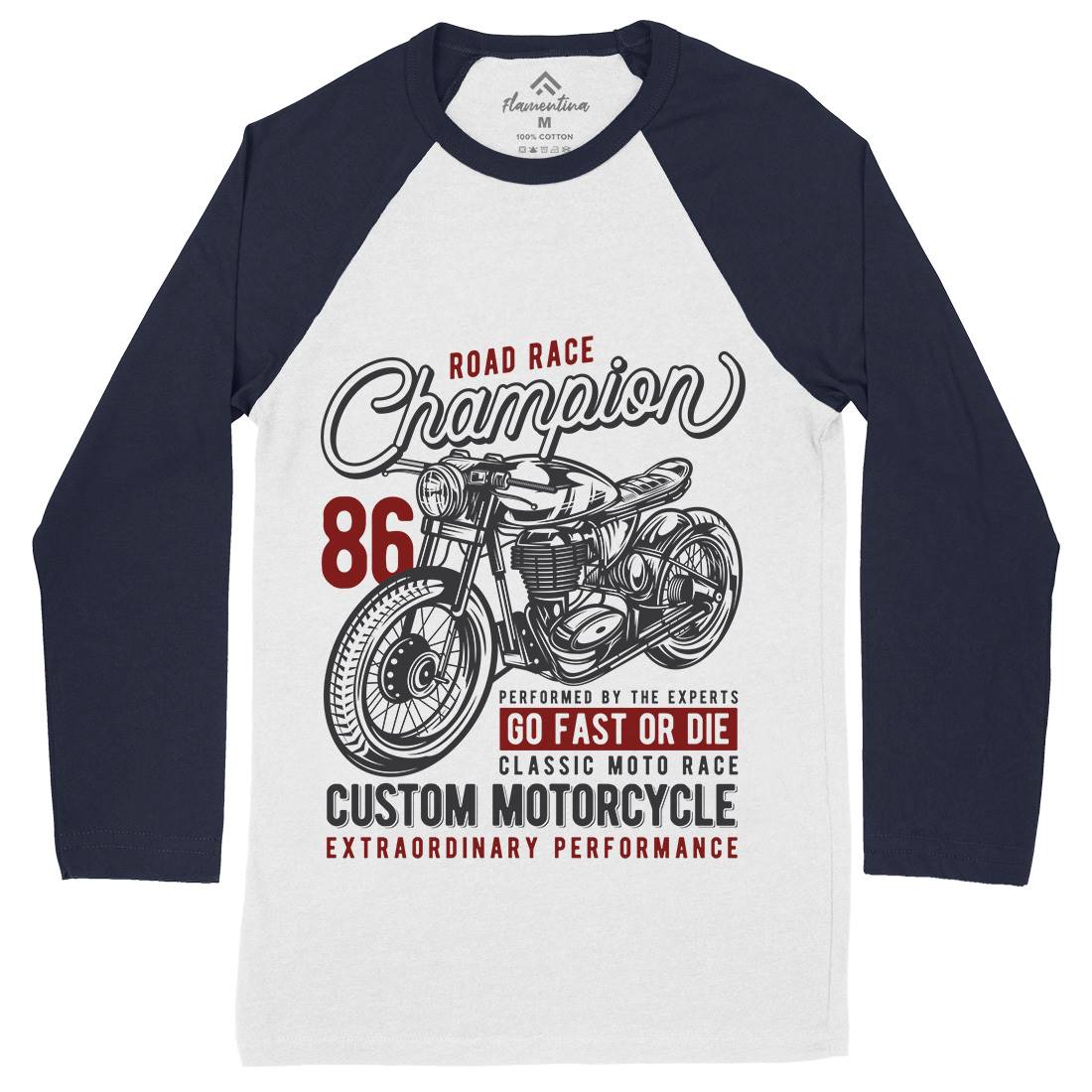 Champion Mens Long Sleeve Baseball T-Shirt Motorcycles B830