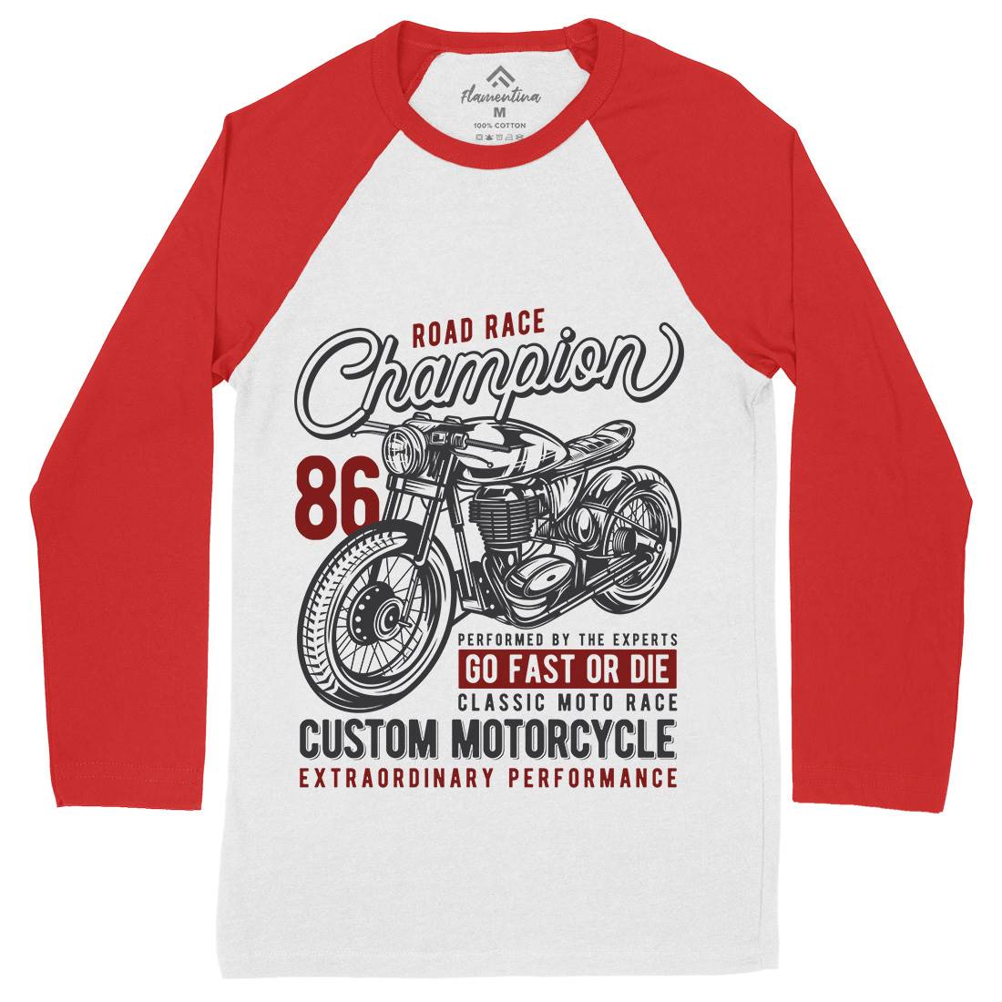 Champion Mens Long Sleeve Baseball T-Shirt Motorcycles B830