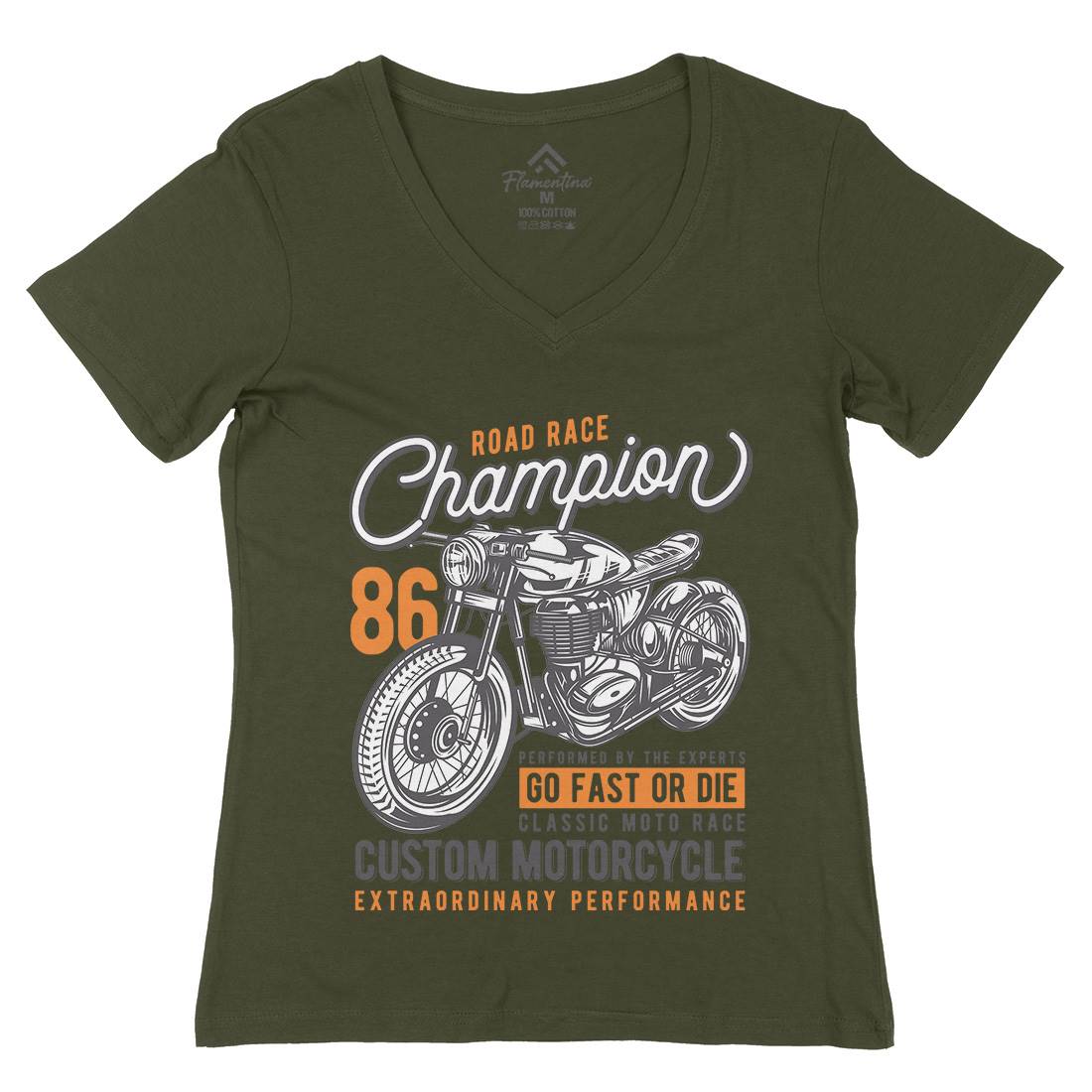 Champion Womens Organic V-Neck T-Shirt Motorcycles B830
