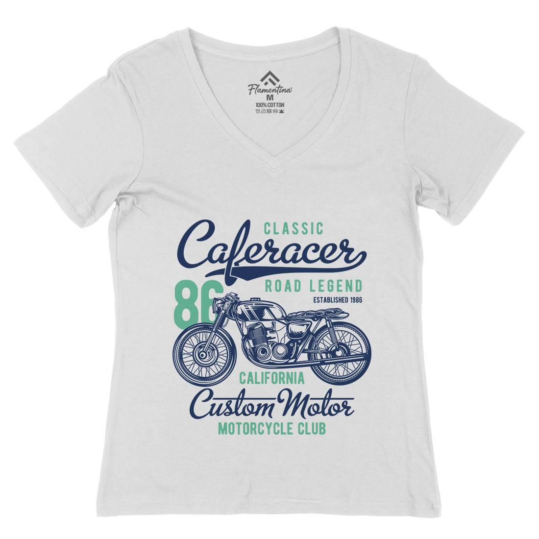 Caferacer Womens Organic V-Neck T-Shirt Motorcycles B834