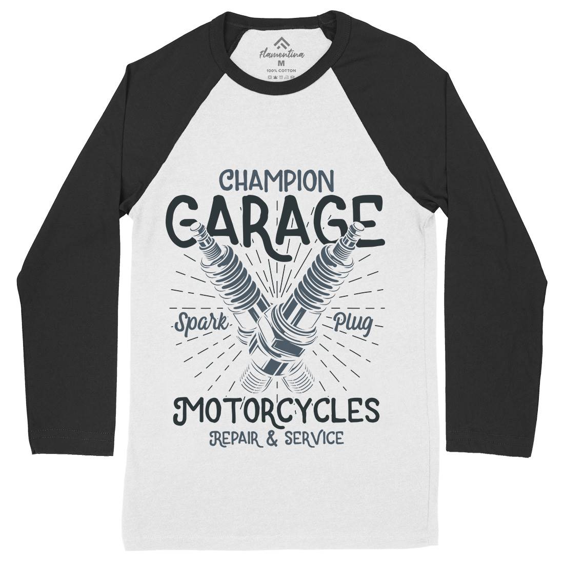 Champion Garage Mens Long Sleeve Baseball T-Shirt Motorcycles B835