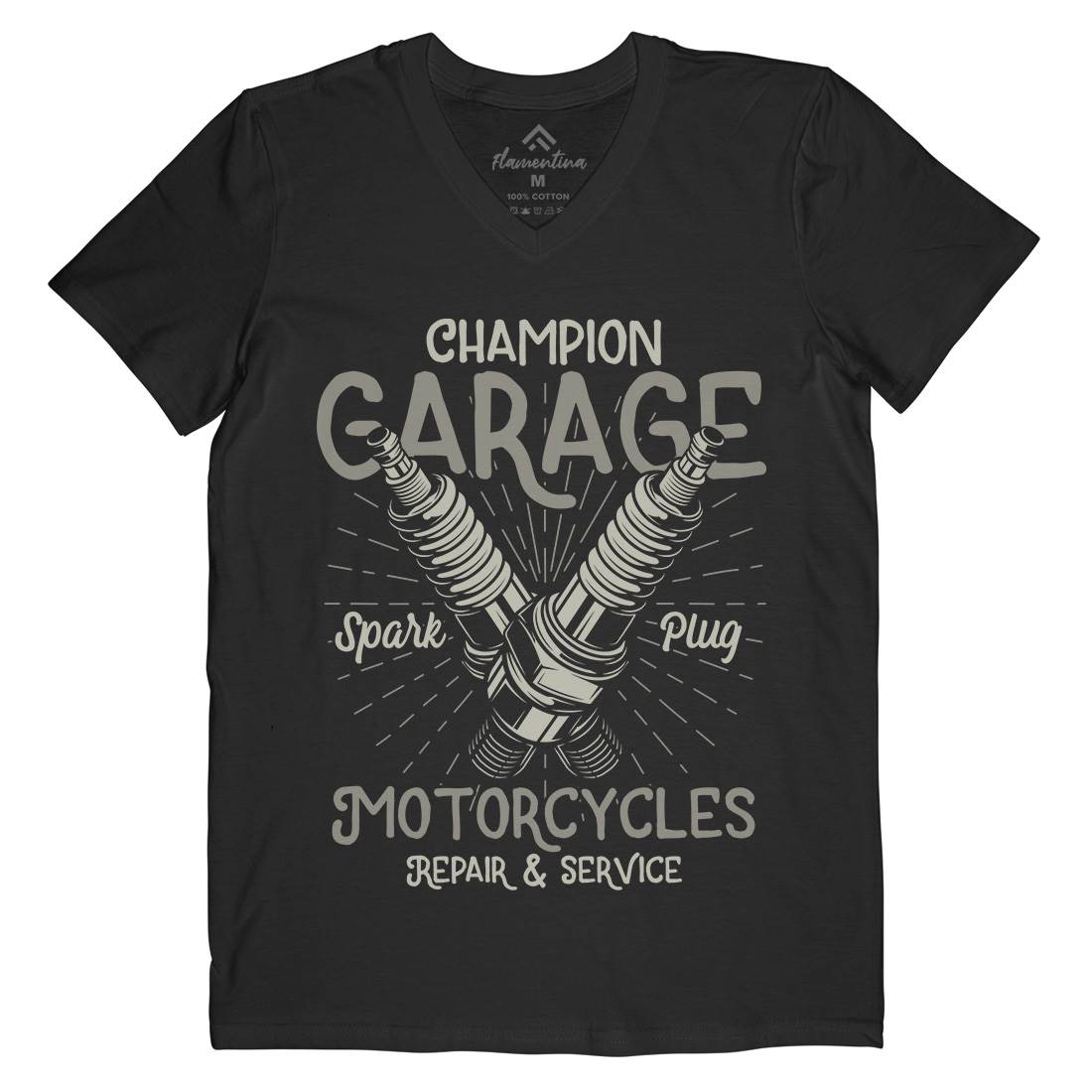 Champion Garage Mens Organic V-Neck T-Shirt Motorcycles B835