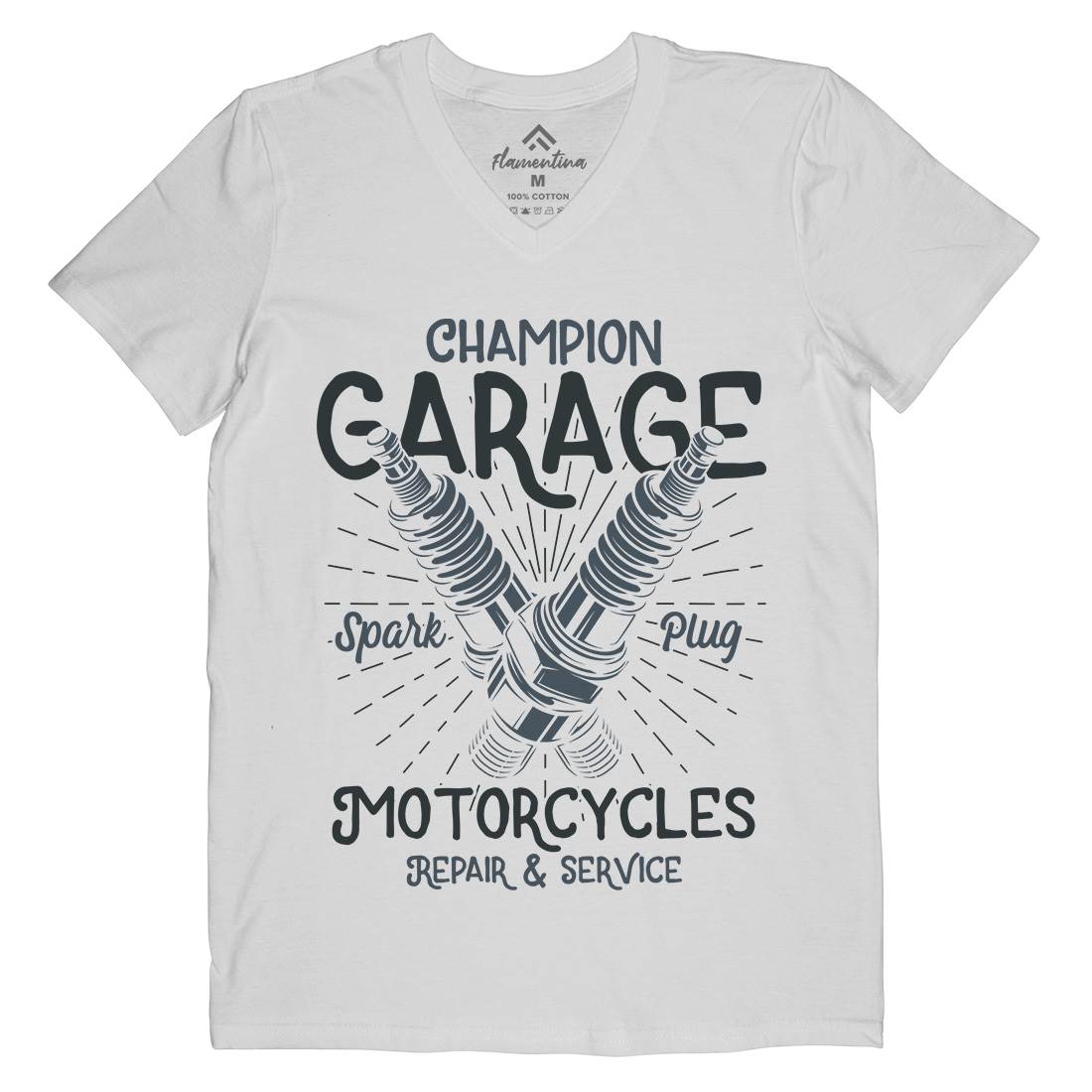 Champion Garage Mens Organic V-Neck T-Shirt Motorcycles B835