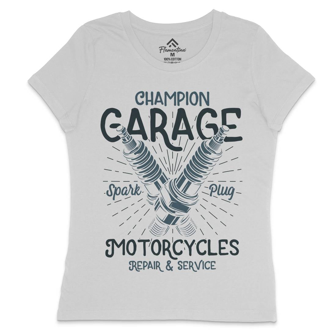 Champion Garage Womens Crew Neck T-Shirt Motorcycles B835
