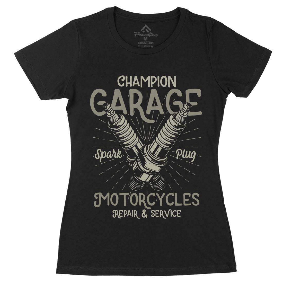 Champion Garage Womens Organic Crew Neck T-Shirt Motorcycles B835