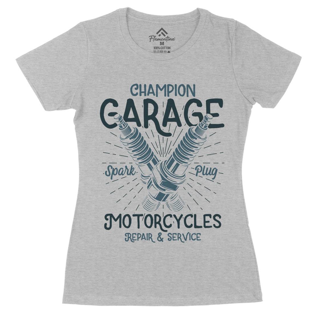 Champion Garage Womens Organic Crew Neck T-Shirt Motorcycles B835
