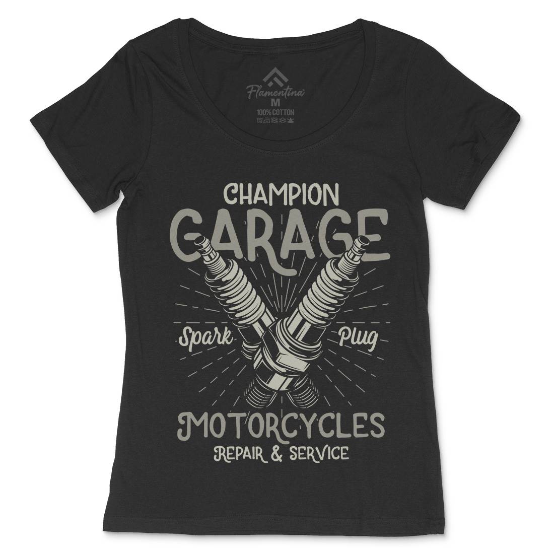 Champion Garage Womens Scoop Neck T-Shirt Motorcycles B835