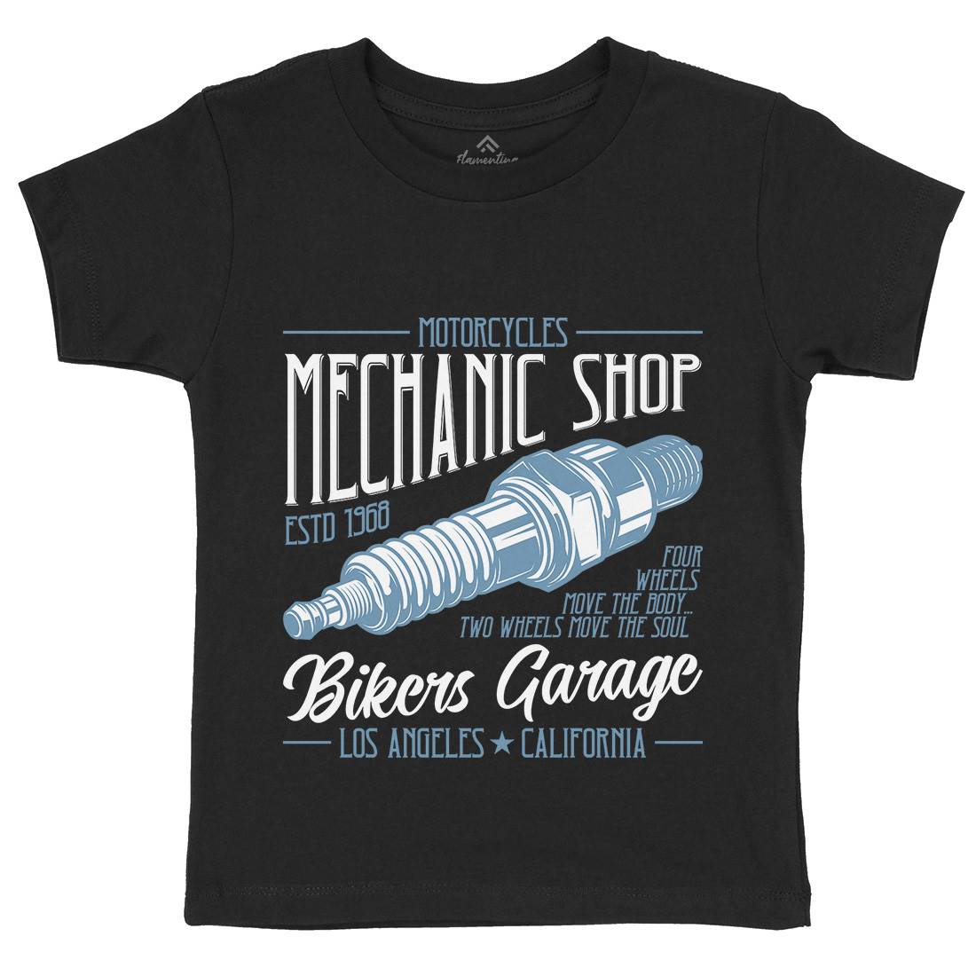 Mechanic Shop Kids Organic Crew Neck T-Shirt Motorcycles B836