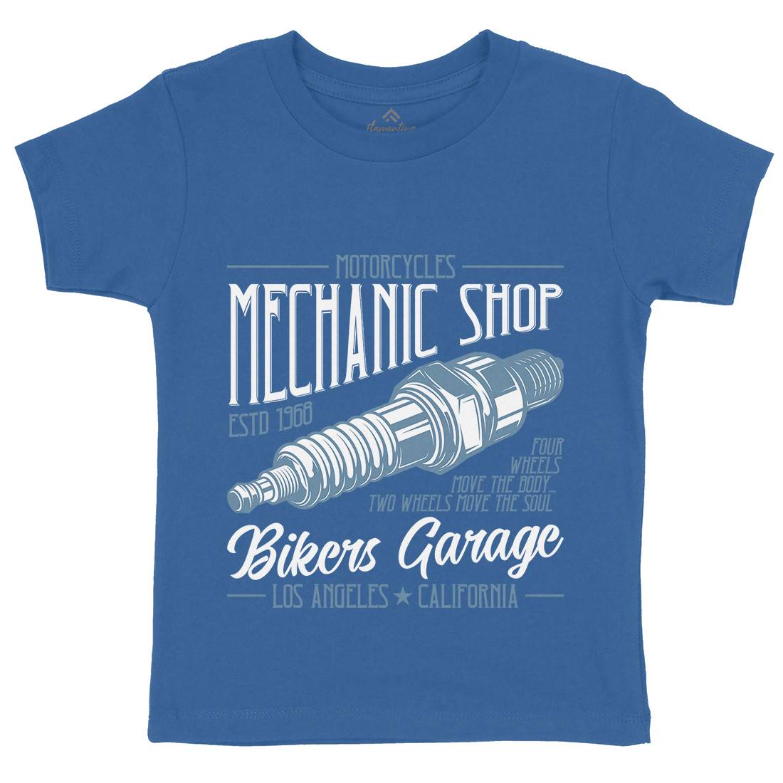 Mechanic Shop Kids Organic Crew Neck T-Shirt Motorcycles B836