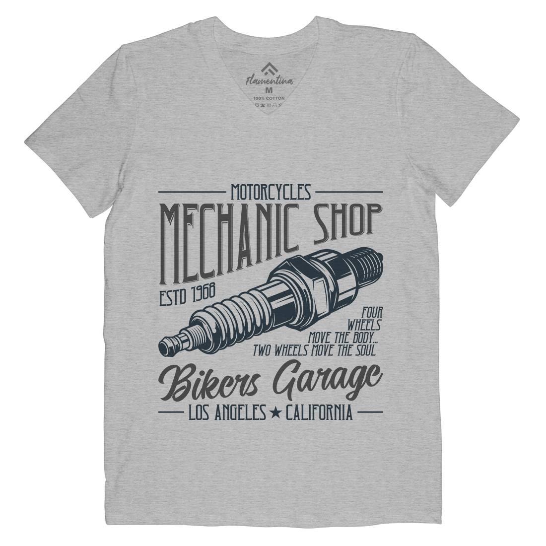 Mechanic Shop Mens Organic V-Neck T-Shirt Motorcycles B836