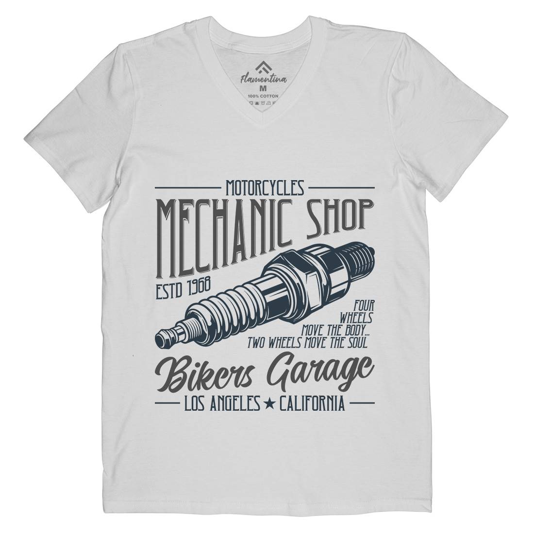 Mechanic Shop Mens Organic V-Neck T-Shirt Motorcycles B836